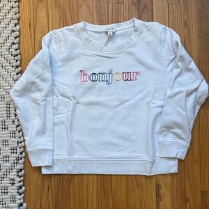 J. Crew Factory White Sweatshirt with Multicolor Embroidery